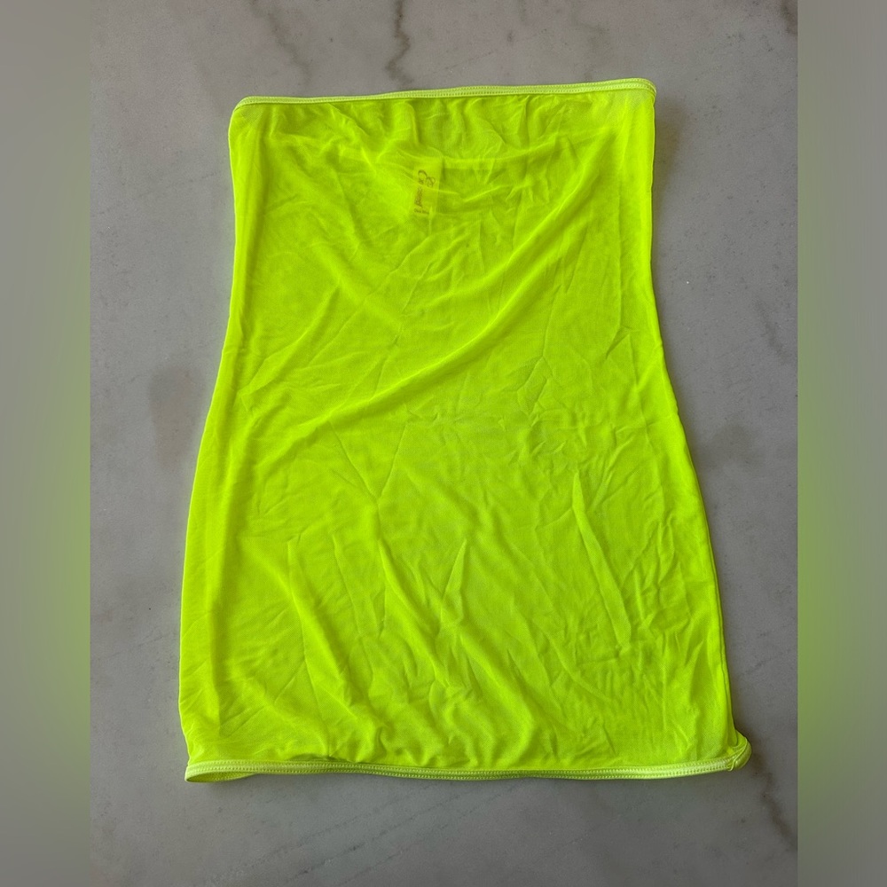 Exposed Neon Yellow Mesh Bodycon Tube Dress One Size